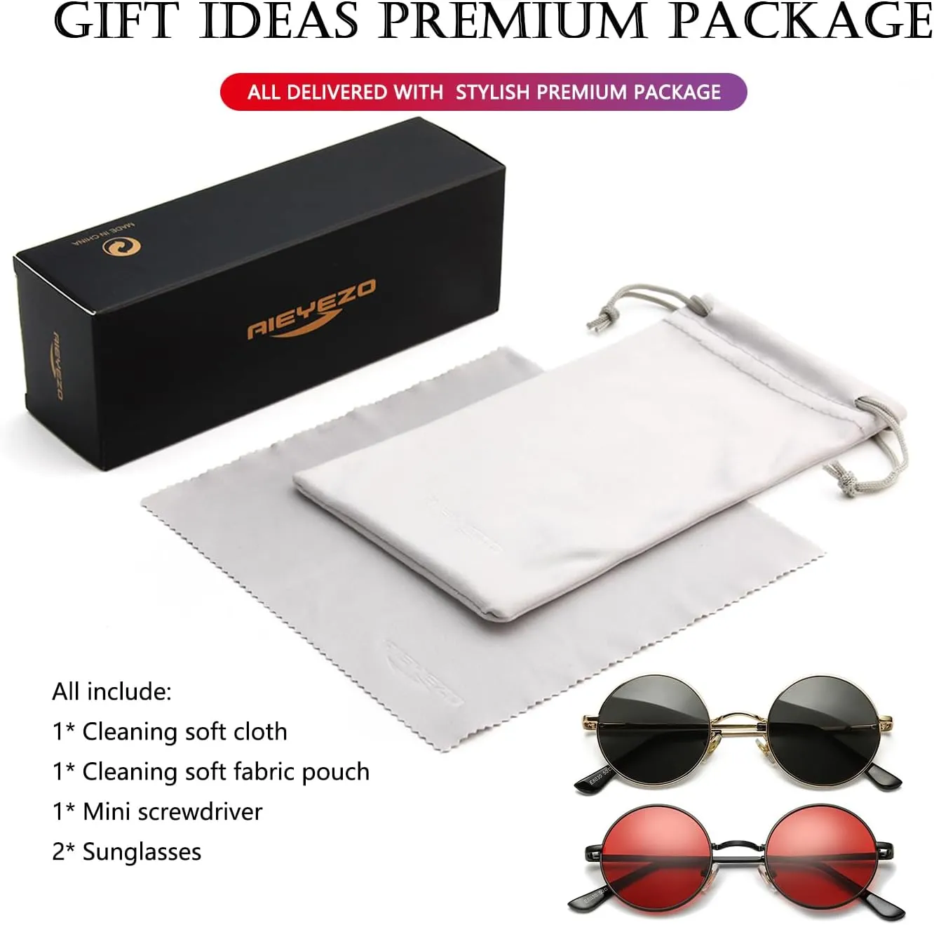 AIEYEZO Round Lennon Glasses Round Polarized Sunglasses for Women Men Small Circle Sunnies