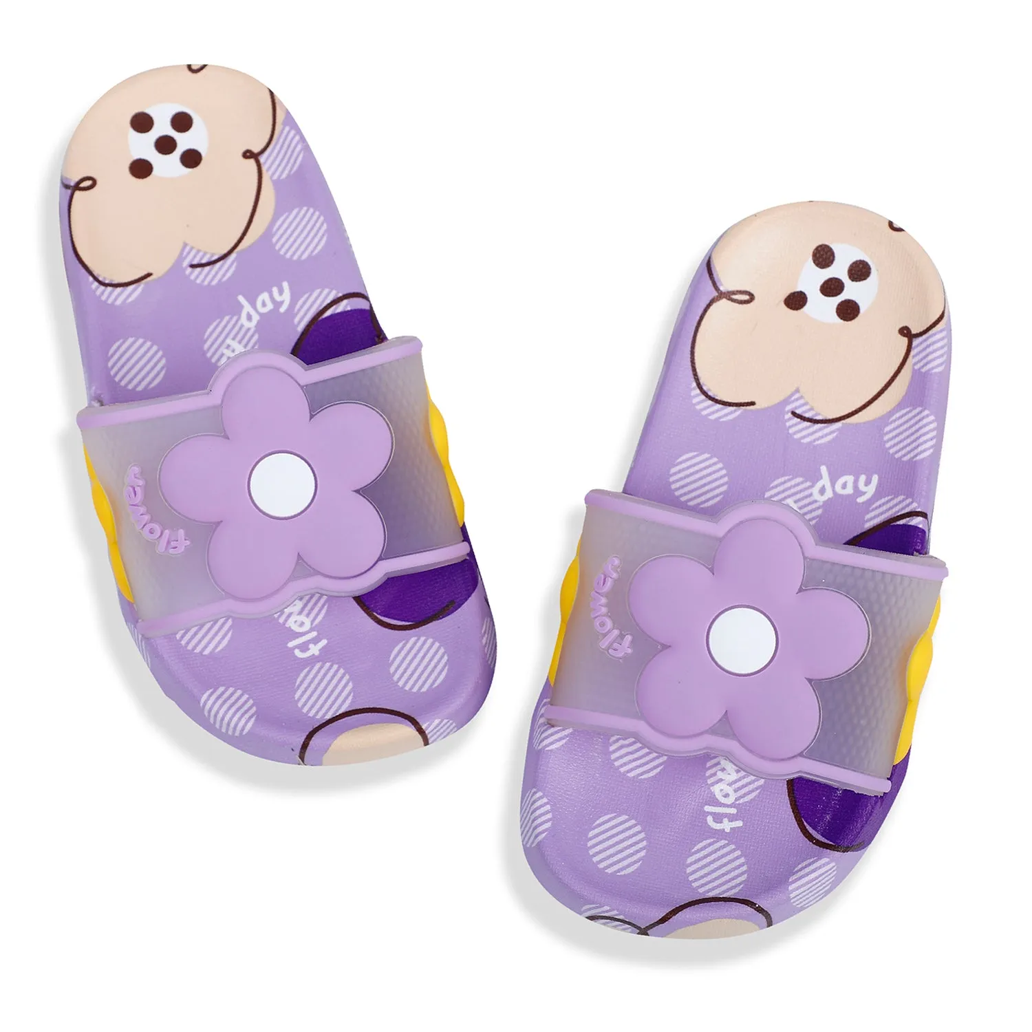 Baby Moo Floral 3D Beach Slippers Sliders - Purple