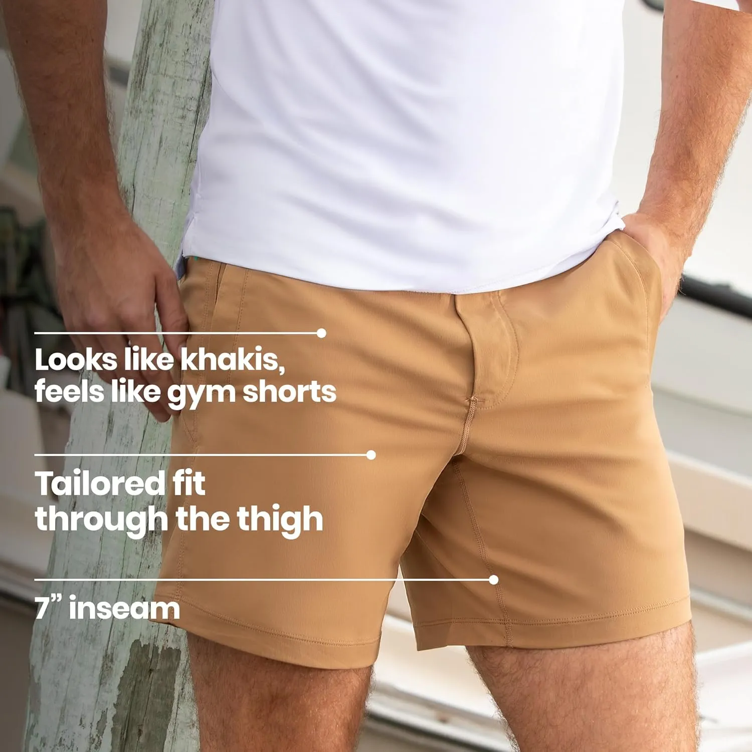 birddogs Mens Khaki Shorts ?C Casual, Slim Fit, Stretch Shorts with Built-in Liner for Comfort ?C Regular Length, 7?? Inseam