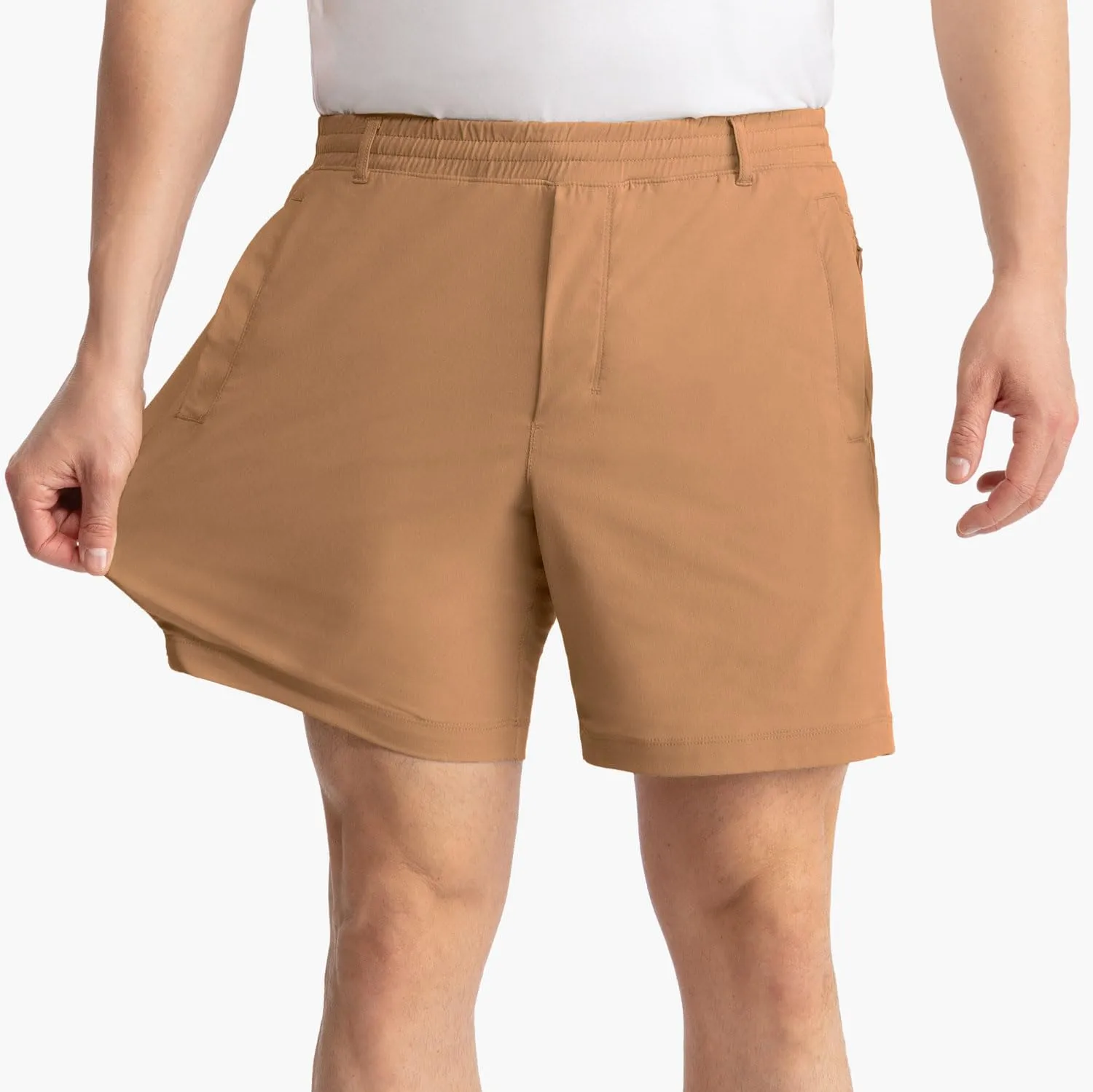 birddogs Mens Khaki Shorts ?C Casual, Slim Fit, Stretch Shorts with Built-in Liner for Comfort ?C Regular Length, 7?? Inseam