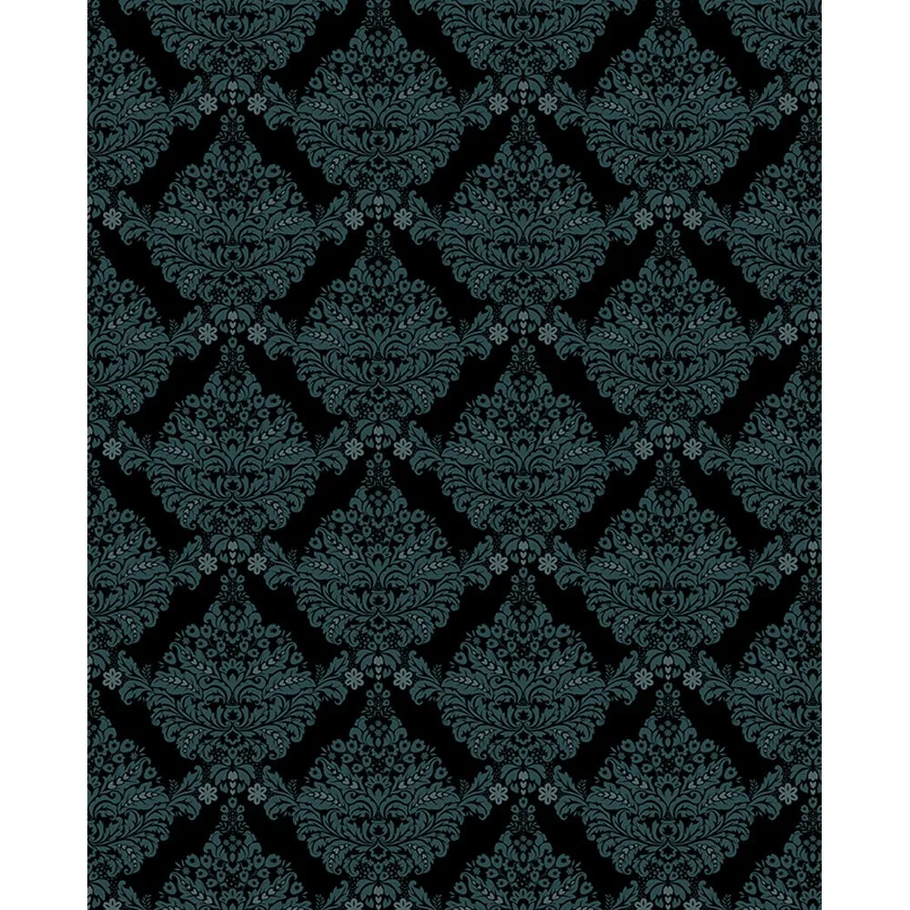 Black & Teal Damask Printed Backdrop