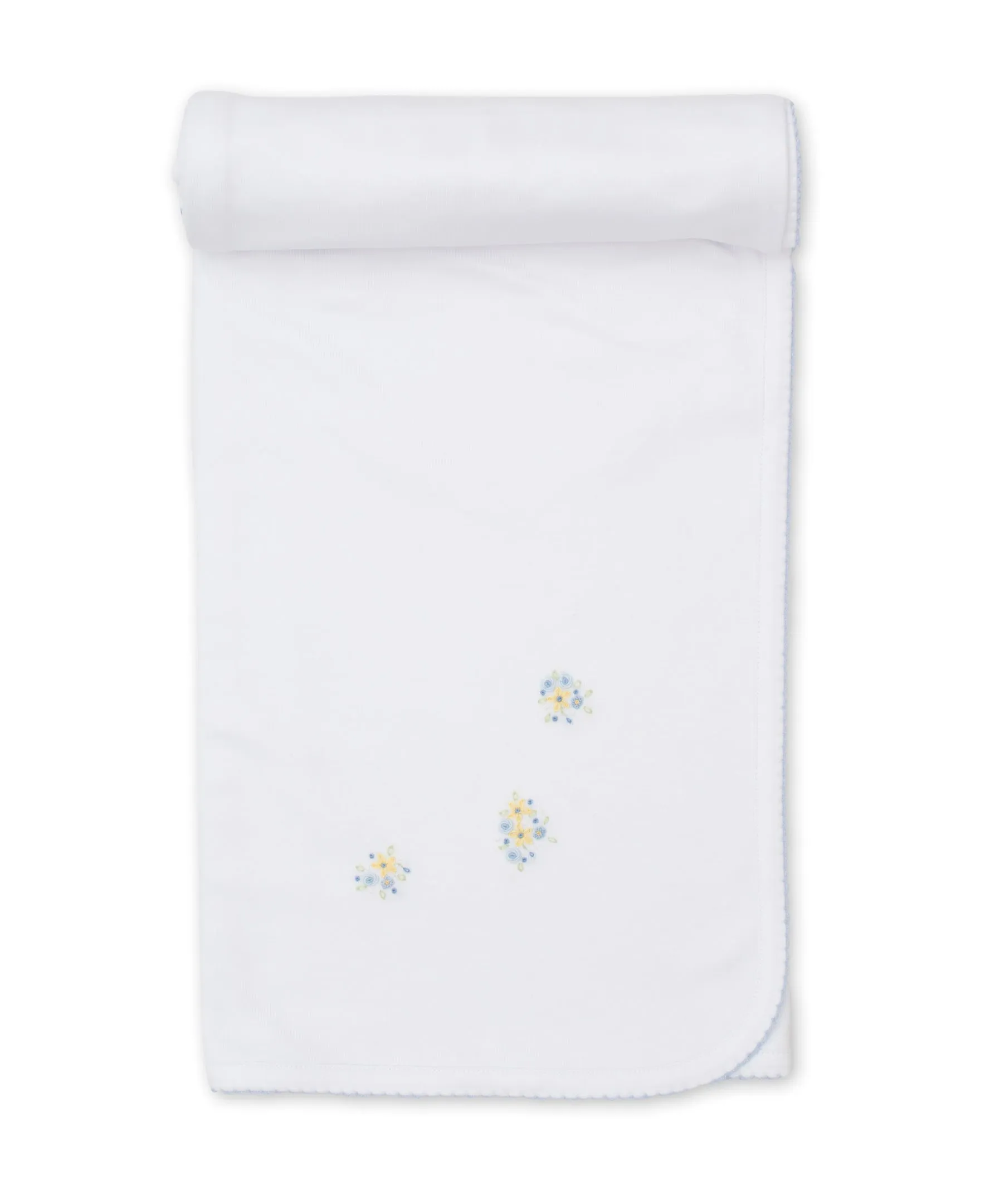 Blanket, Hand Embroidered SCE Floral, White/Blue