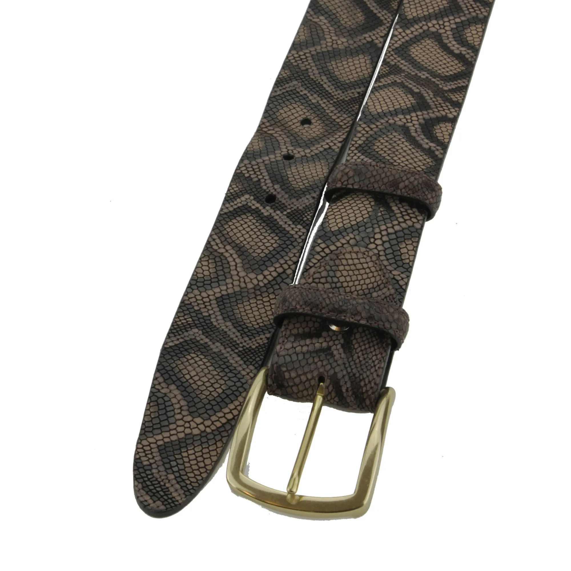 Choc Tone Python Texture Supple Gold Prong Belt