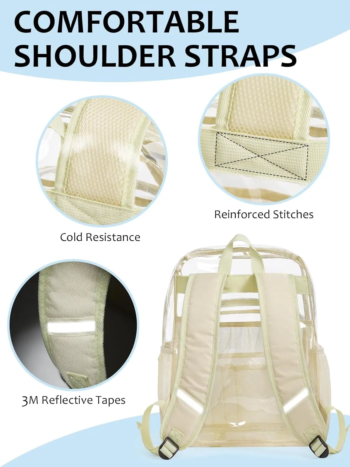 Clear Backpack Heavy Duty, 17 Inch Large TPU Clear Bookbag for Boys Girls Adult, See Through Book Bag Transparent Backpacks with Multiple Pockets for School College Work Casual, Off White