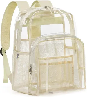 Clear Backpack Heavy Duty, 17 Inch Large TPU Clear Bookbag for Boys Girls Adult, See Through Book Bag Transparent Backpacks with Multiple Pockets for School College Work Casual, Off White