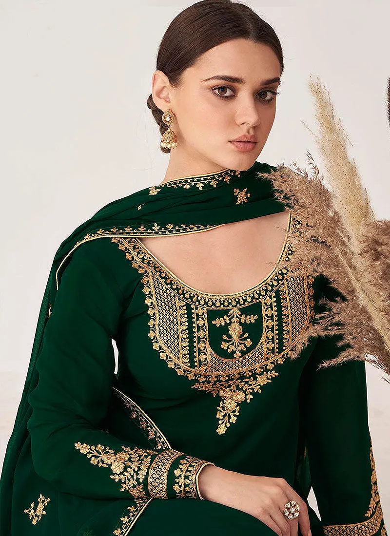 Dark Green Golden Salwar Kameez