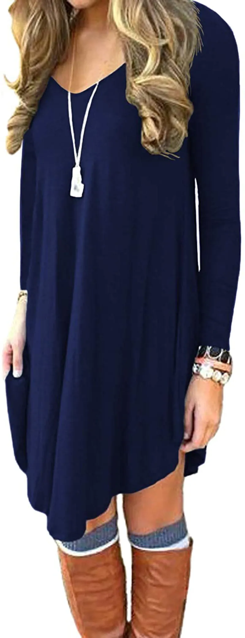 DEARCASE Women's Long Sleeve Casual Loose T-Shirt Dress