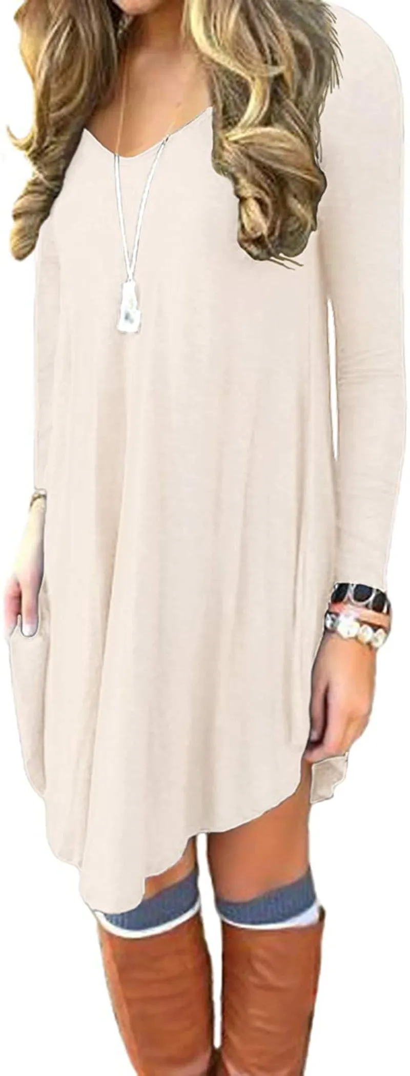 DEARCASE Women's Long Sleeve Casual Loose T-Shirt Dress
