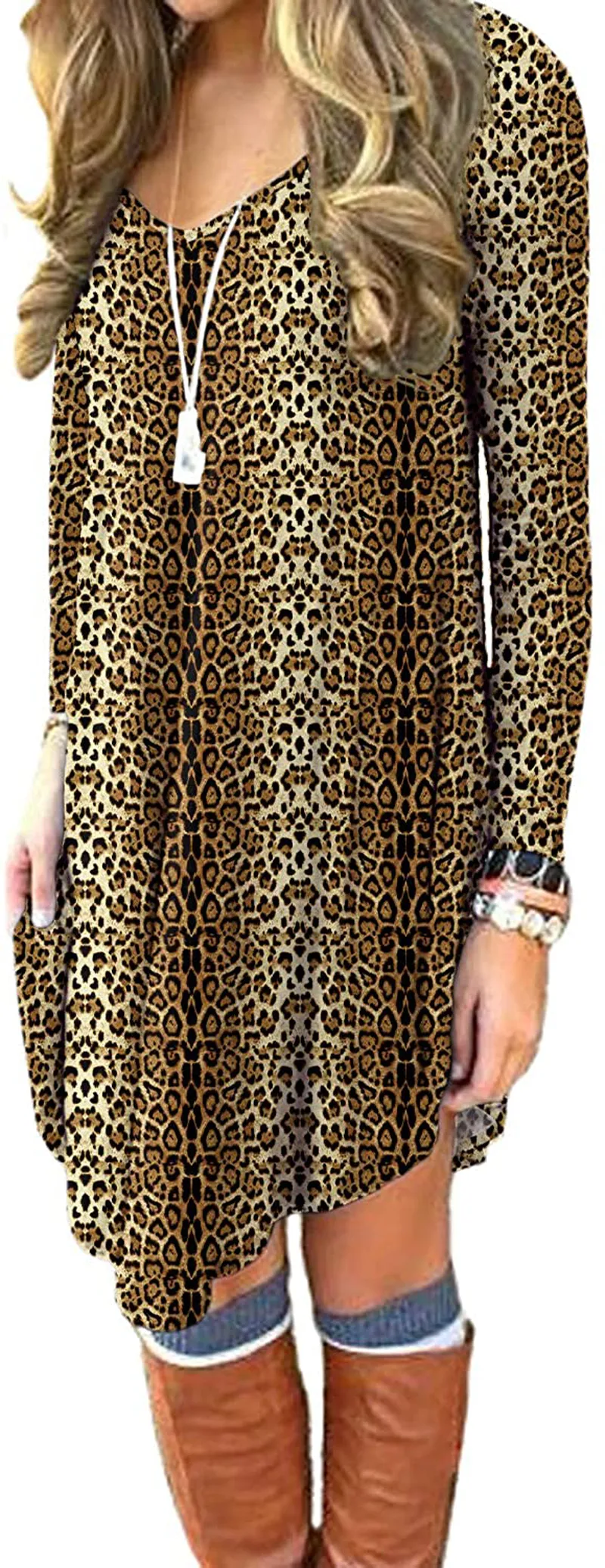 DEARCASE Women's Long Sleeve Casual Loose T-Shirt Dress