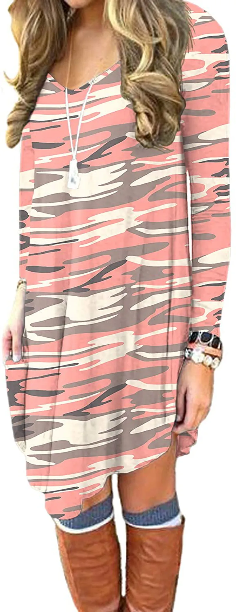 DEARCASE Women's Long Sleeve Casual Loose T-Shirt Dress