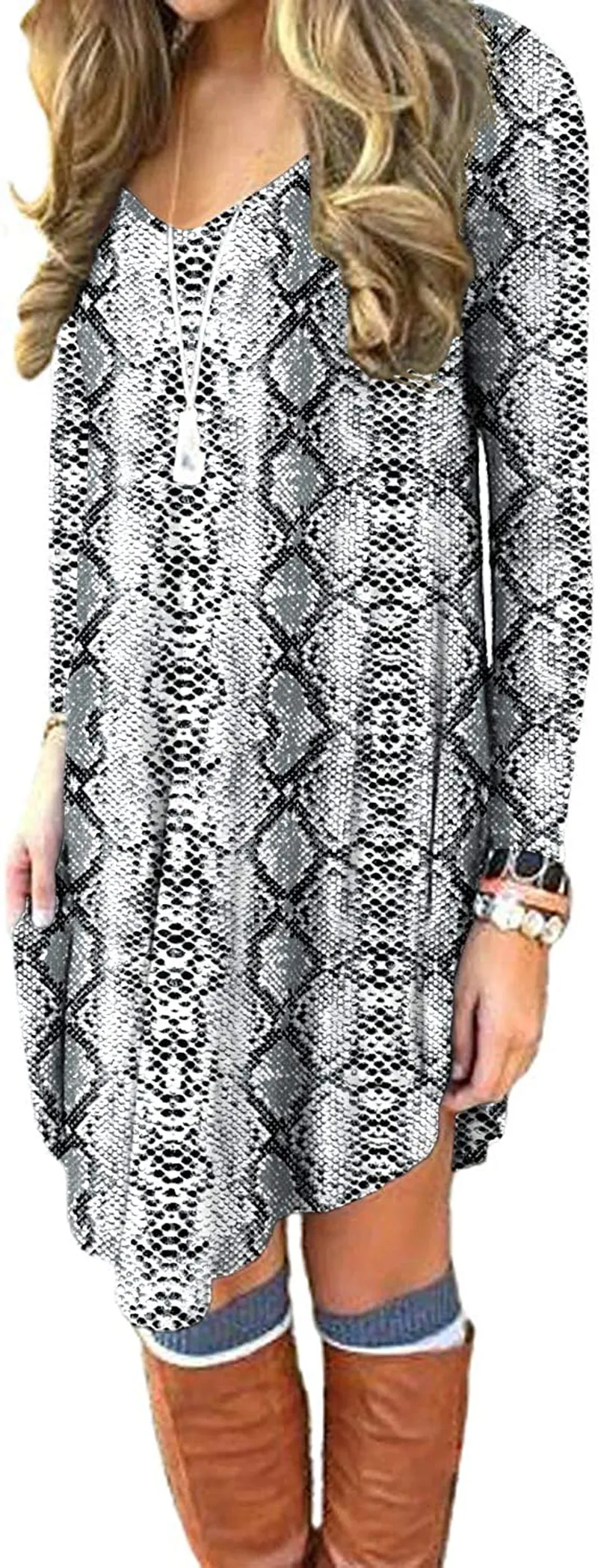 DEARCASE Women's Long Sleeve Casual Loose T-Shirt Dress