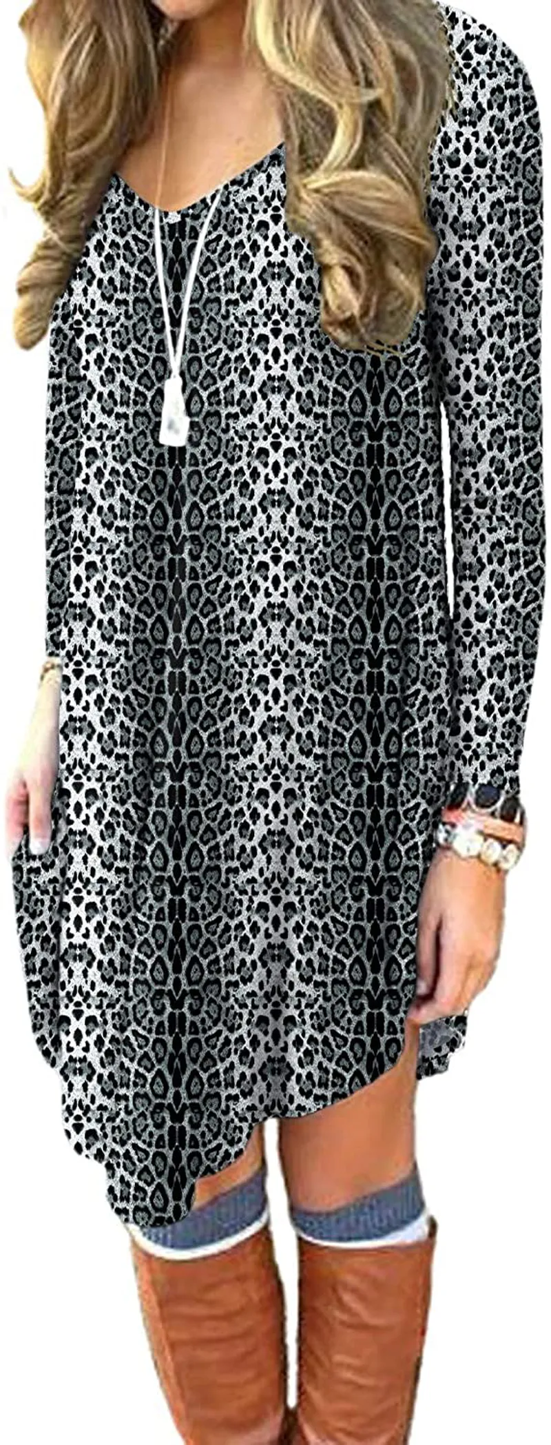 DEARCASE Women's Long Sleeve Casual Loose T-Shirt Dress