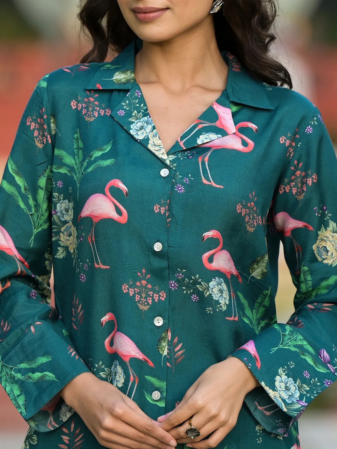 Jashvi Green Floral Printed Muslin Co-ord Set