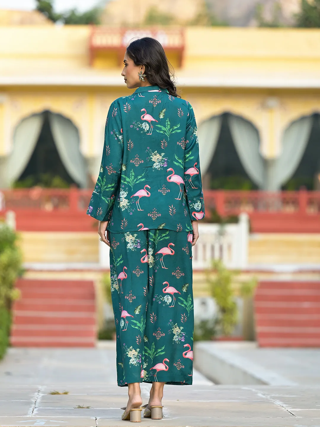 Jashvi Green Floral Printed Muslin Co-ord Set