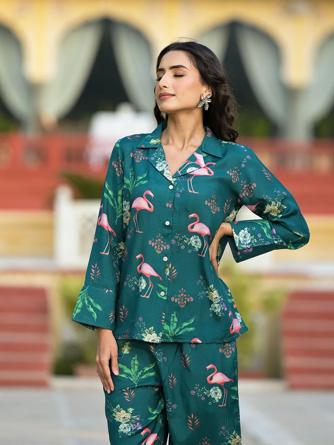 Jashvi Green Floral Printed Muslin Co-ord Set
