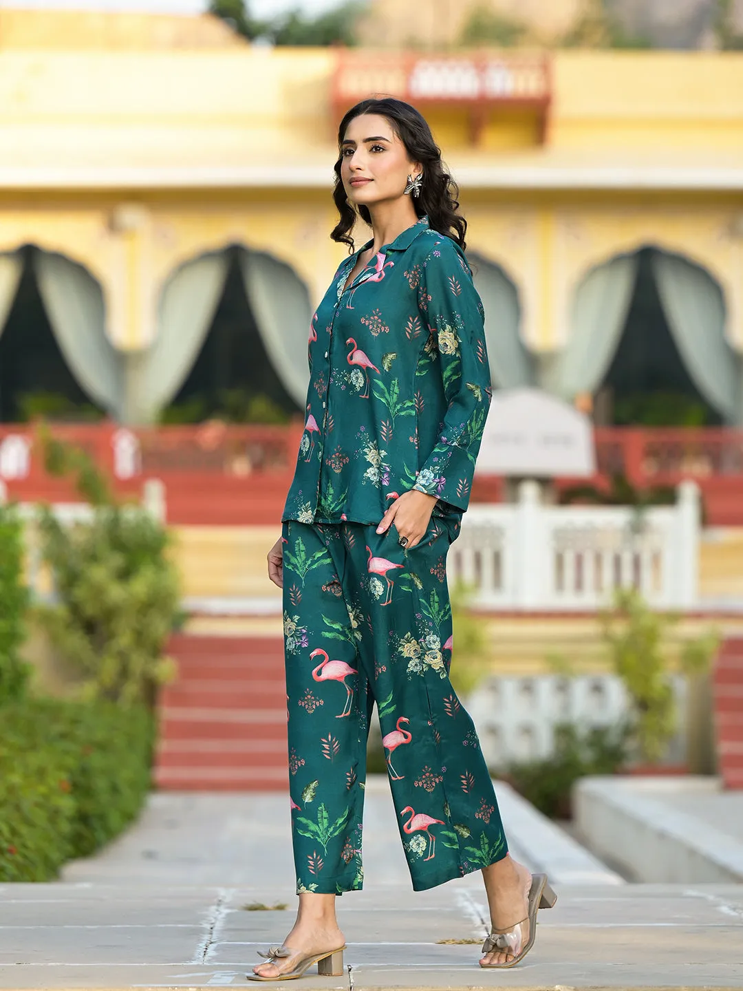 Jashvi Green Floral Printed Muslin Co-ord Set