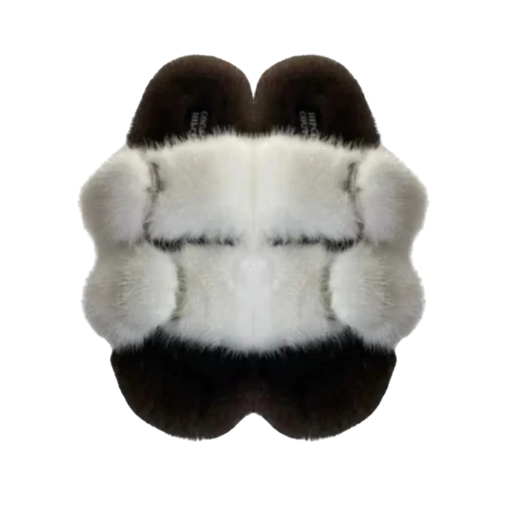 Luxe Mink Slide Sandals - Brown 'n' White