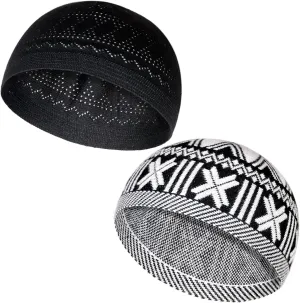 Muslim Hats - Keffiyeh Kufi Hats for Men??s Common use and Islamic Gifts | Skull Cap |Muslim Clothes - Islamic Clothing for Men| 2pcs, 2 Designs, 2 Colors, Black; White & Black