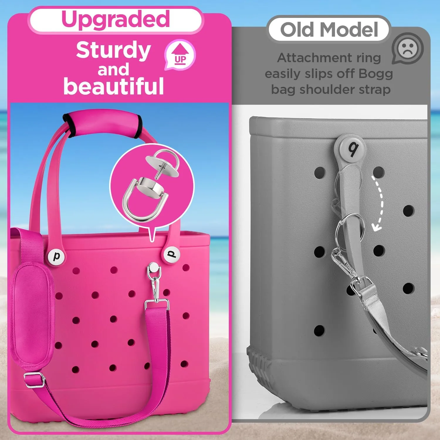 OUTXE Strap Wrap for Bogg Bag, Adjustable Crossbody Shoulder Long Straps for XL Medium Bog Beach Rubber Tote Bag Accessories