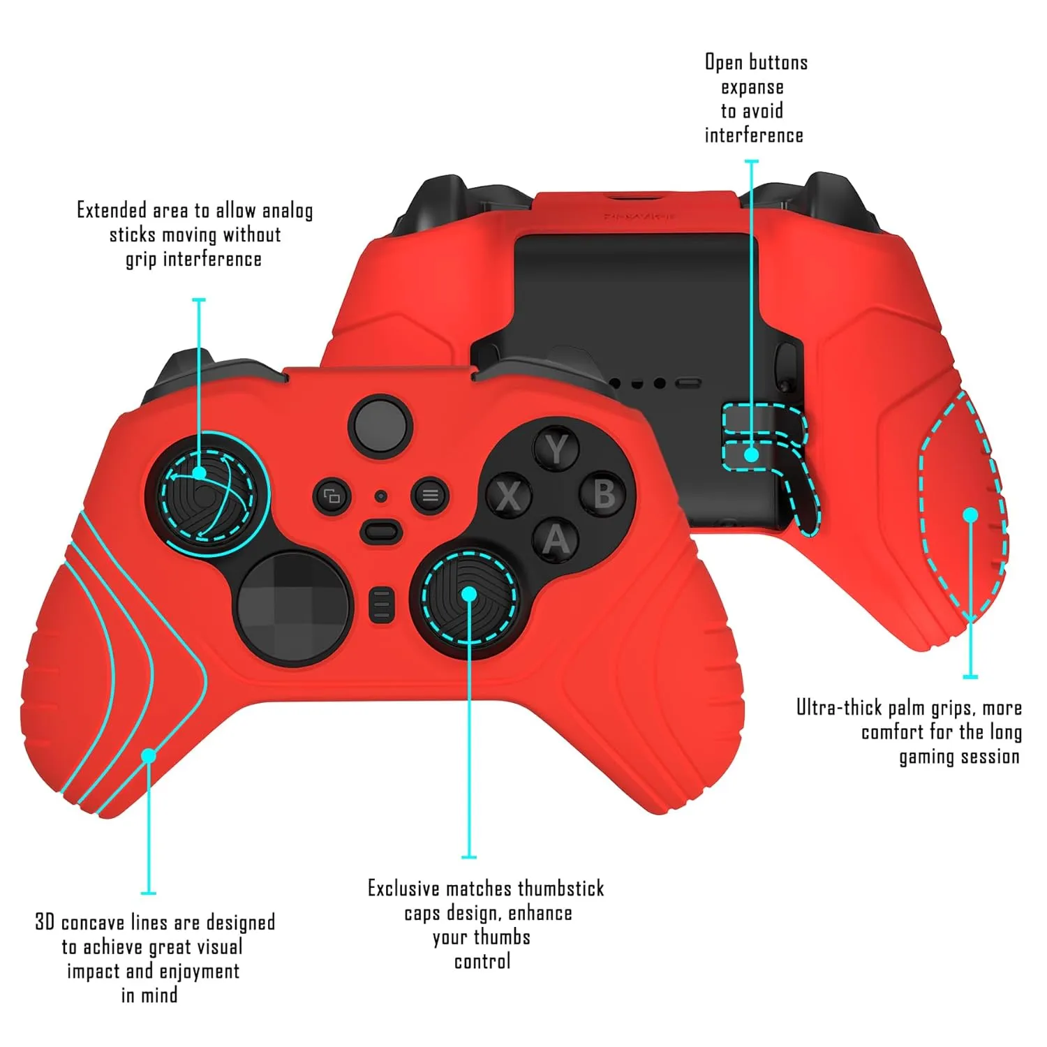 PlayVital Samurai Edition Anti Slip Silicone Case Cover for Xbox Elite Wireless Controller Series 2 Core, Ergonomic Soft Rubber Skin Protector with Thumb Grip Caps - Passion Red