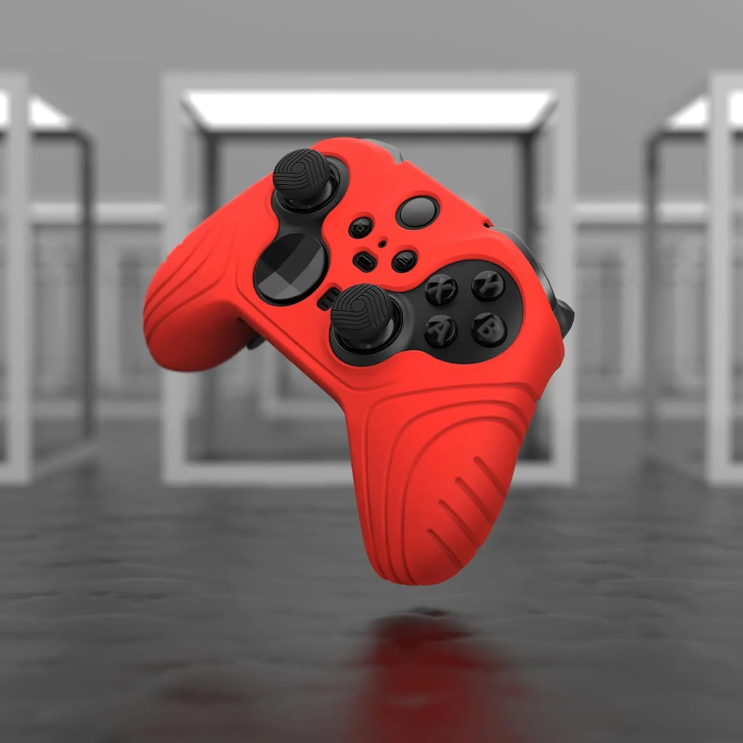 PlayVital Samurai Edition Anti Slip Silicone Case Cover for Xbox Elite Wireless Controller Series 2 Core, Ergonomic Soft Rubber Skin Protector with Thumb Grip Caps - Passion Red