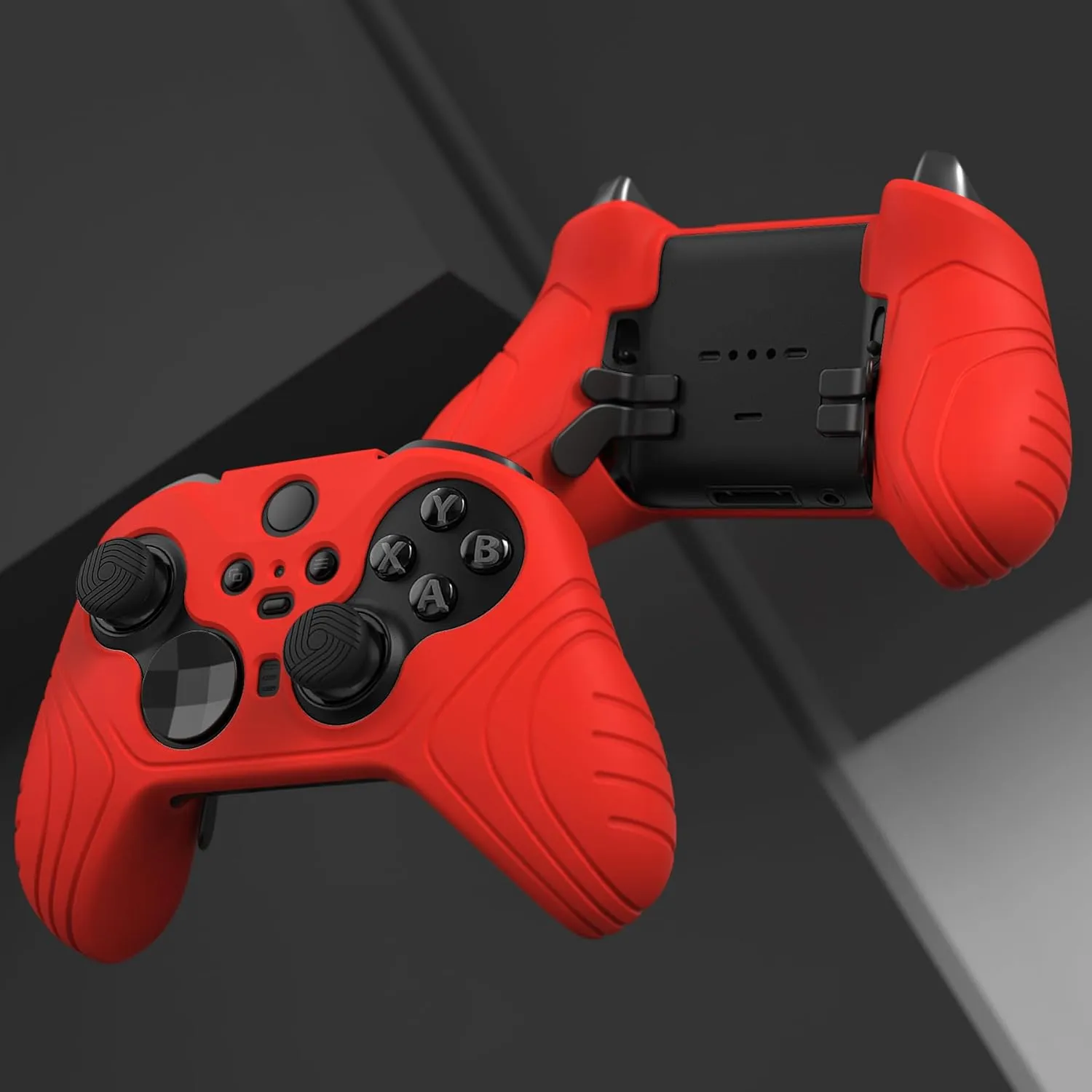PlayVital Samurai Edition Anti Slip Silicone Case Cover for Xbox Elite Wireless Controller Series 2 Core, Ergonomic Soft Rubber Skin Protector with Thumb Grip Caps - Passion Red