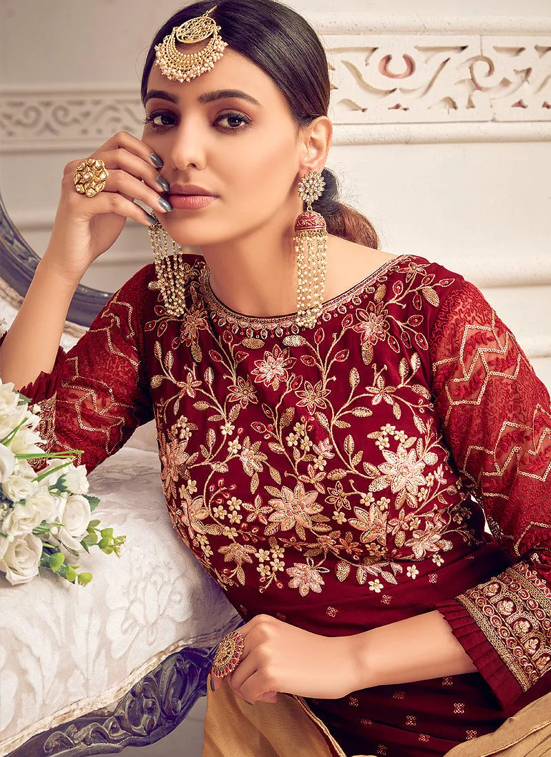 Red and Golden Pakistani Palazzo Suit