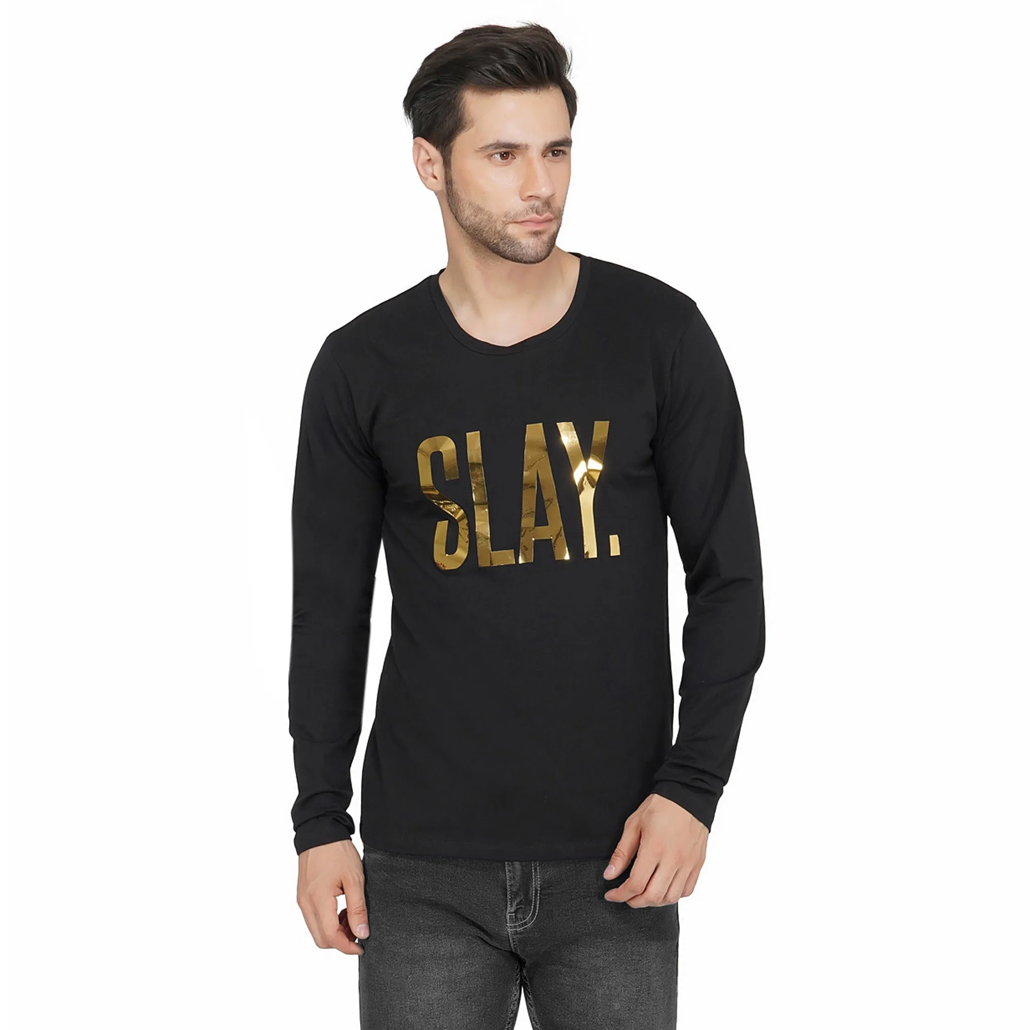 SLAY. Men's Limited Edition Gold Reflective Foil Print Full Sleeves T-shirt
