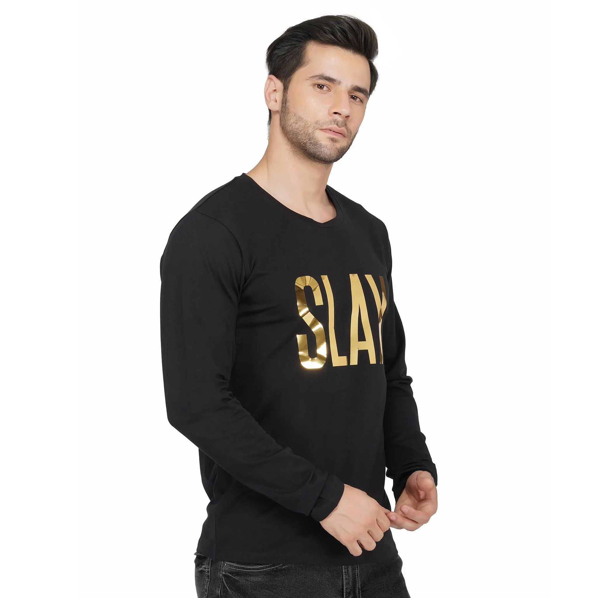 SLAY. Men's Limited Edition Gold Reflective Foil Print Full Sleeves T-shirt