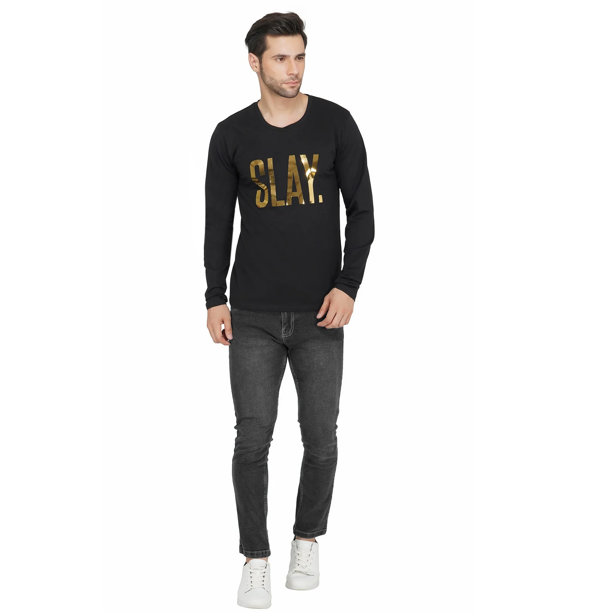 SLAY. Men's Limited Edition Gold Reflective Foil Print Full Sleeves T-shirt