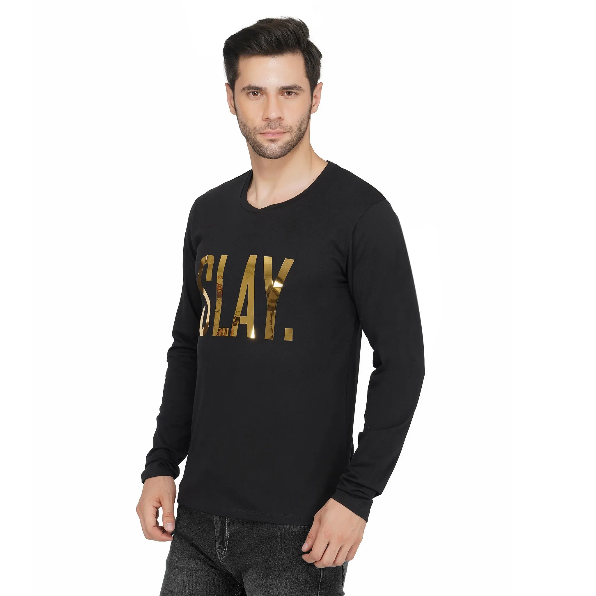 SLAY. Men's Limited Edition Gold Reflective Foil Print Full Sleeves T-shirt