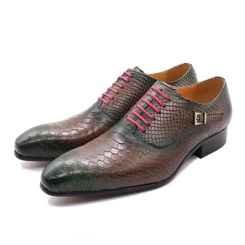 SnakeLux Leather Pointed Toe Lace-Up Oxford Dress Shoes