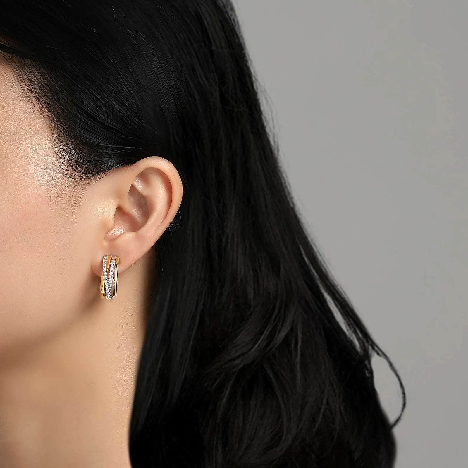 Two-tone Crossover Earrings