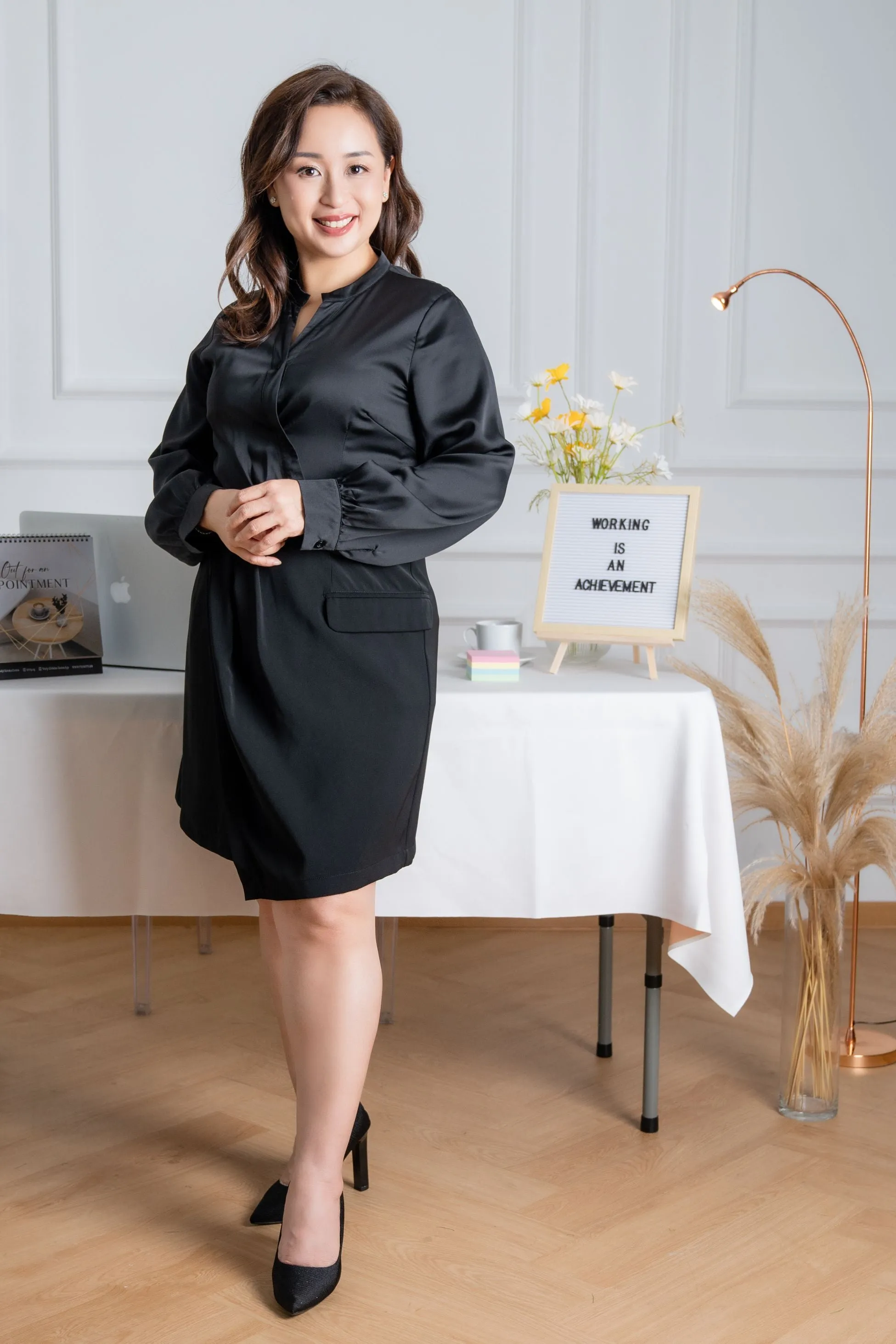 Two Tone V-Neck Long Sleeve Dress