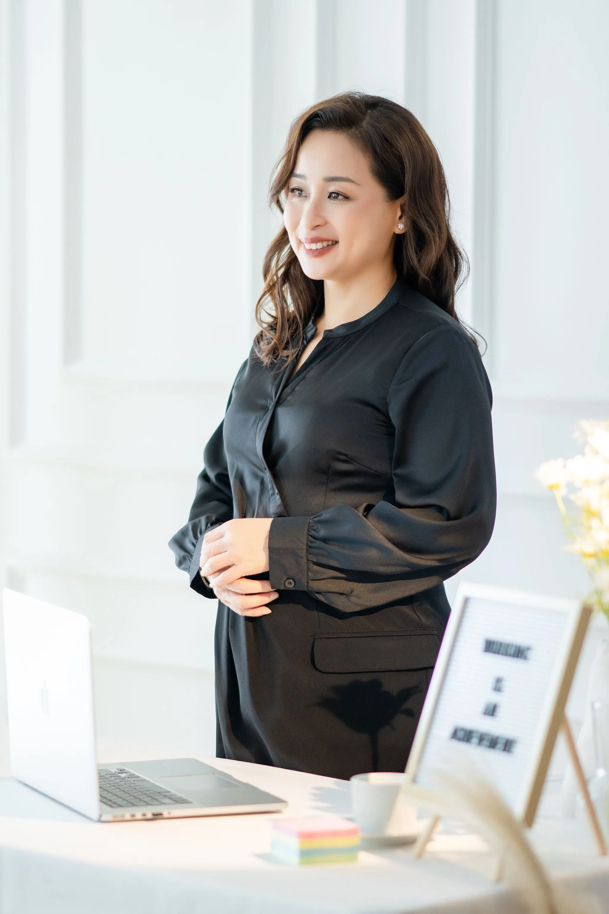 Two Tone V-Neck Long Sleeve Dress