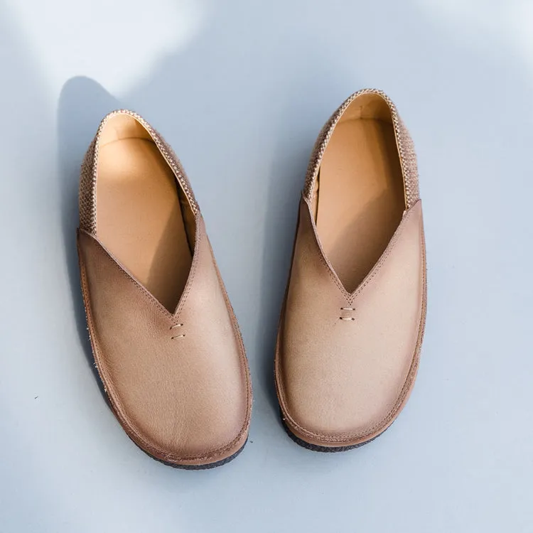 Women Casual Gray And Beige Leather Flat Shoes X25030