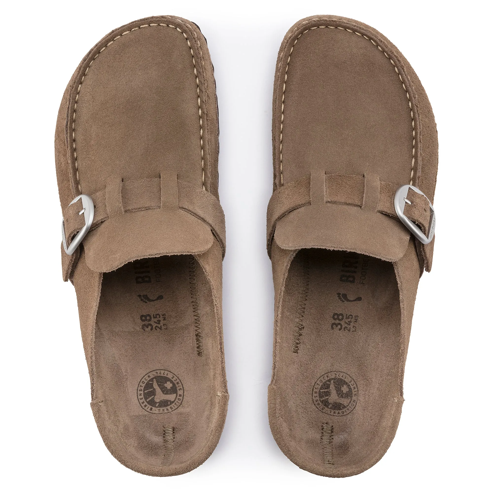 Women's Birkenstock Buckley Suede Leather Color: Grey Taupe